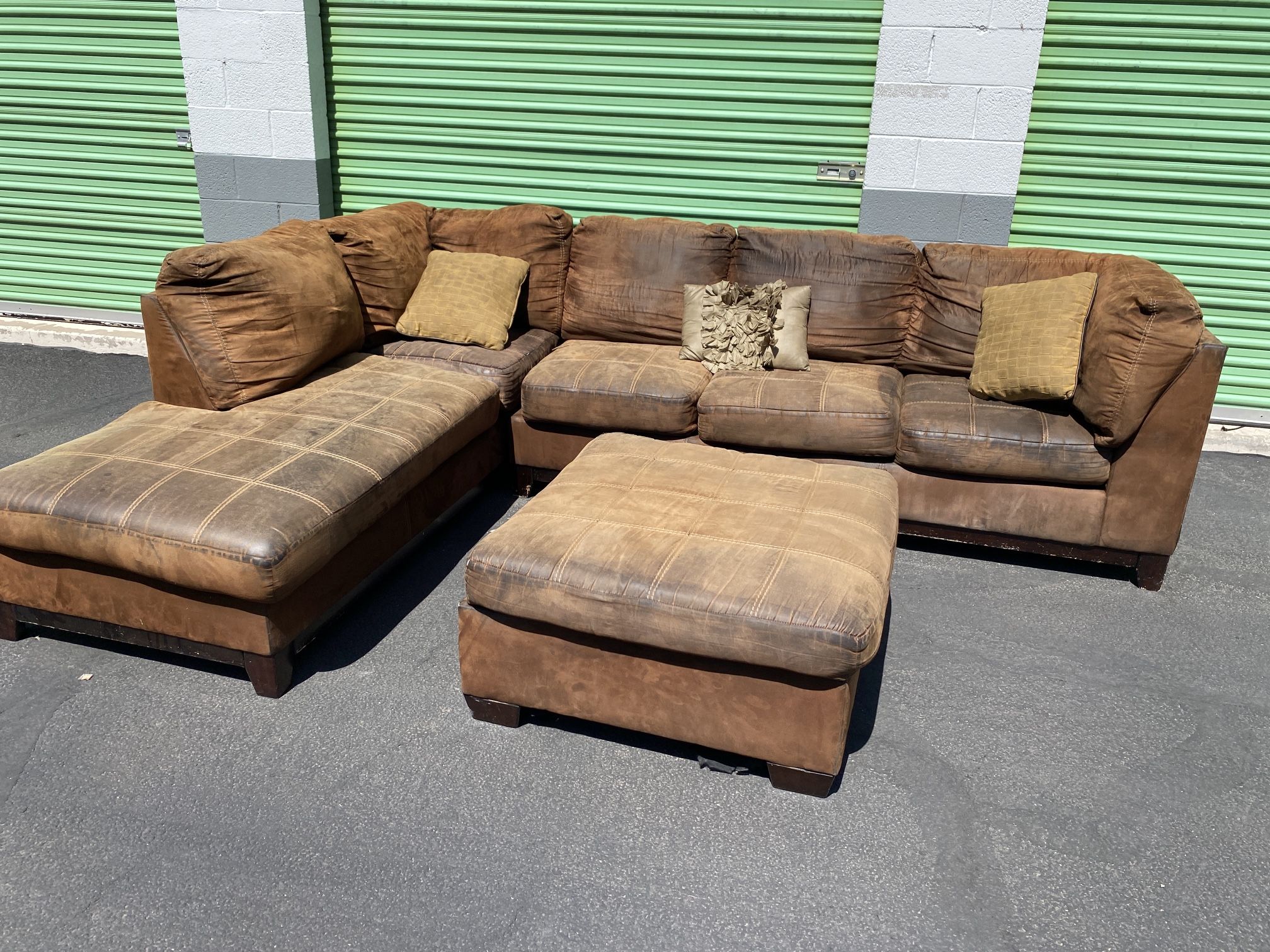 Discount Brown Suede Sectional Couch w/ Ottoman – FREE Delivery