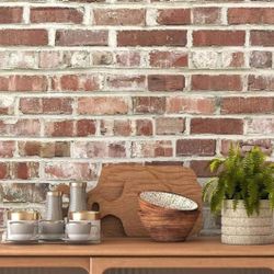 NEW! Faux Textured Red Brick Wallpaper, Peel and Stick, 17.3" x 394"