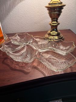 Leaf-Shaped Glass Divided Serving Platter with Gold Trim-Fall