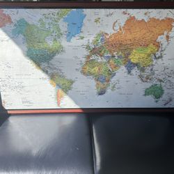 Large Framed World Map Wall Art – Wood Frame