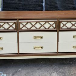 Mid Century Wood Nine-Drawer Dresser