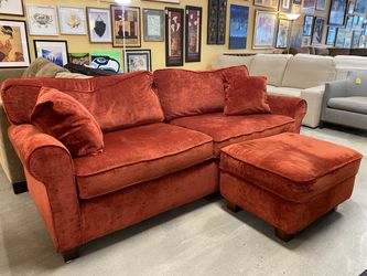 DARON Burnt Orange Roll Arm Sofa w/ Ottoman