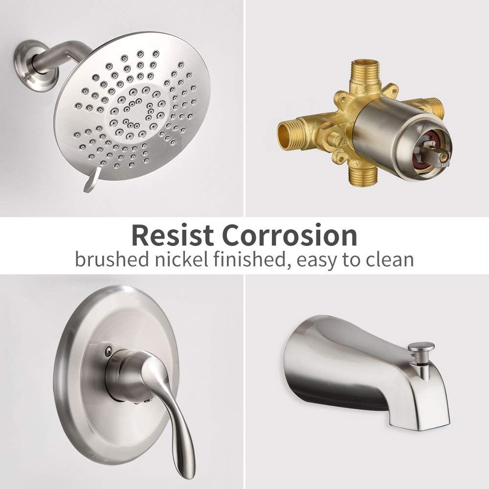 Single-Handle 5-Spray Tub and Shower Faucet with Valve in Brushed Nickel A3518-BN