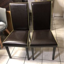 2 NEW  Brown Good Quality Chairs With Green Trim
