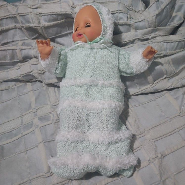 15" Doll With Knitted Gown And Bonnet