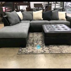 Black/ Gray Jacurso 2 Pc Sectional With Chaise 🌸 Brand New 🌿 Fastest Delivery ☄️