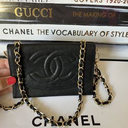 Chanel Black Leather CC Wallet On  Chain 