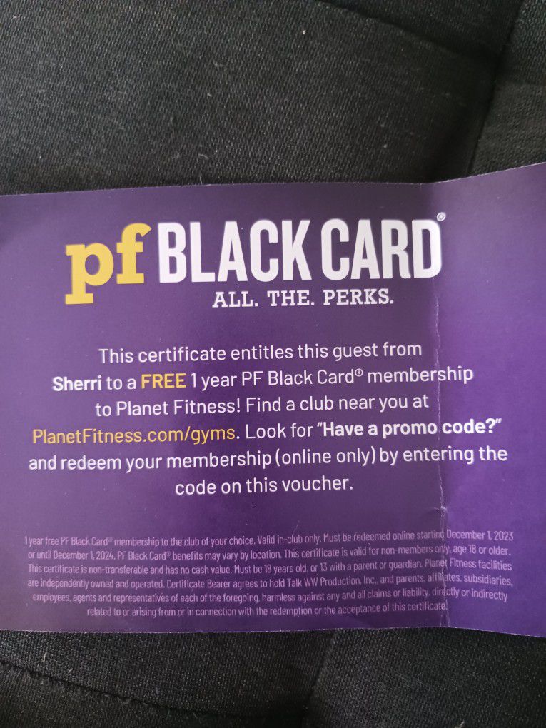 Planet Fitness Black Card One Year Membership