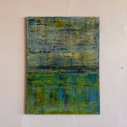 Large Abstract Painting by Gavin Mc Groggan – Contemporary Green & Blue Canvas Art, 36” × 48”