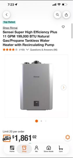 Rinnai Sensei Tankless Water Heater 11 GPM 199,000 BTU