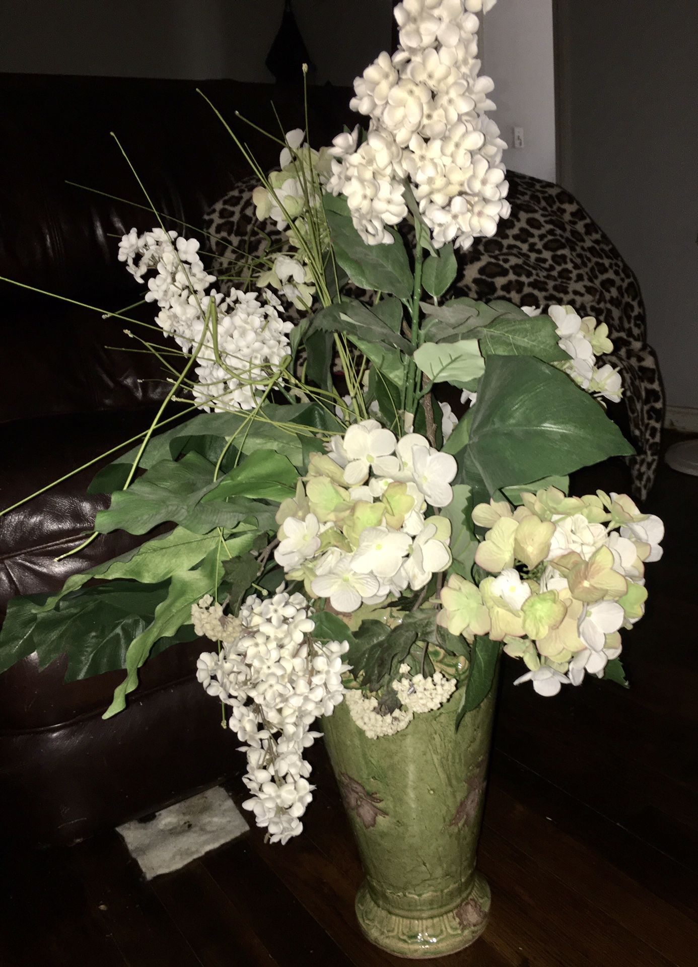 Beautiful Artificial Flowers In A Large Gorgeous Ceramic Vase