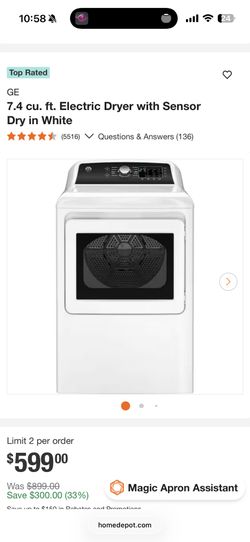 7.4 cu. ft. Electric Dryer with Sensor Dry in White