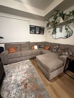 Gray Sectional Sofa + Swivel Accent Chair — Moving Sale