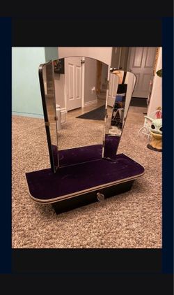 Refurbished Antique Hanging Wooden Vanity w/Tri-Fold Mirrors and Drawer
