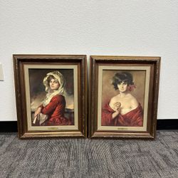 Vintage Turner Wall Accessory – Jose Puyet “Evita & Mandolinata” Framed Canvas Art – Mid Century Pair
