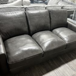 Gray Genuine Leather Sofa And Loveseat