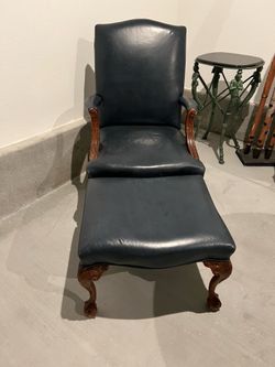 Mid century Chippendale Style Carved Mahogany Open Armchair and ottoman