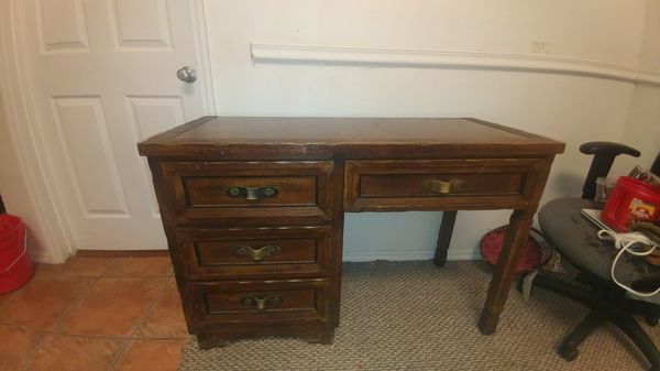 Vintage Wood Desk With Leather Drawer Handles For Sale In Cape