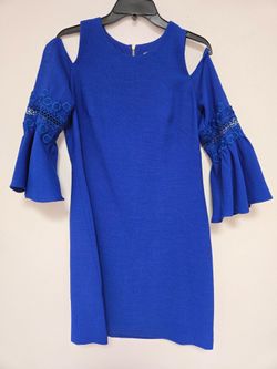 Eliza J Royal Blue Cold-Shoulder Sheath Dress with Lace-Trim Bell Sleeves