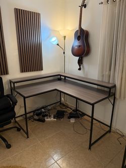 Desk L Shaped with Monitor Shelf