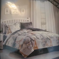 "NEW Macy's Paris Theme Twin Comforter 6pcs Set
