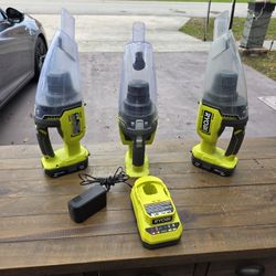 3 Ryobi One+ multi surface handheld vacuums includes two batteries and 1 charger 