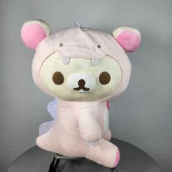 16" Rilakkuma Sitting Korilakkuma In Pink Dinosaur Costume Plush