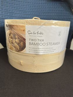 New Sur La Table 2 Tier Bamboo Steamer 10 Inch Diameter 
