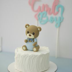 Baby Shower Blue Teddy Bear Cake Topper Cute Boy Gender Reveal Party Decoration Or Birthday Gift Idea