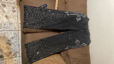 Black Rhinestone Wide-Leg Pants