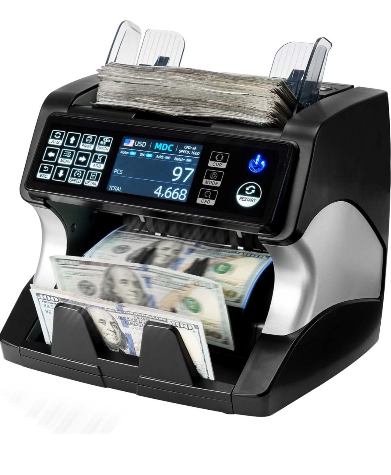 Brand New In The Box- MUNBYN IMC01 Black Money Counter Machine Mixed Denomination, Serial Number, MUL Currency, Printer Compatible, CIS/UV/IR/MG/MT Co
