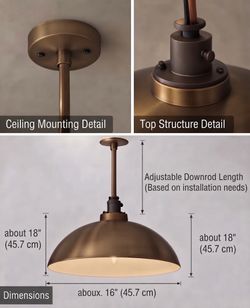 Restoration Hardware 18" Vintage Barn Pendant Light – NEW in Box, Aged Brass ($250 each, 2 available)