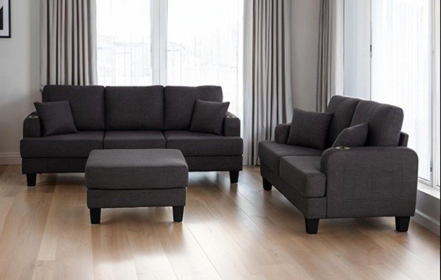 Brand New Grey Sofa & Loveseat w Ottoman