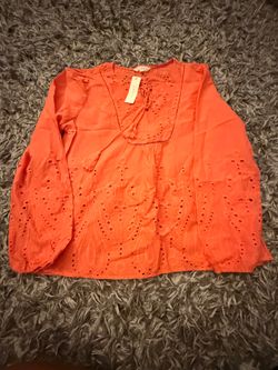Adiva Coral Eyelet Blouse Size L New With Tags