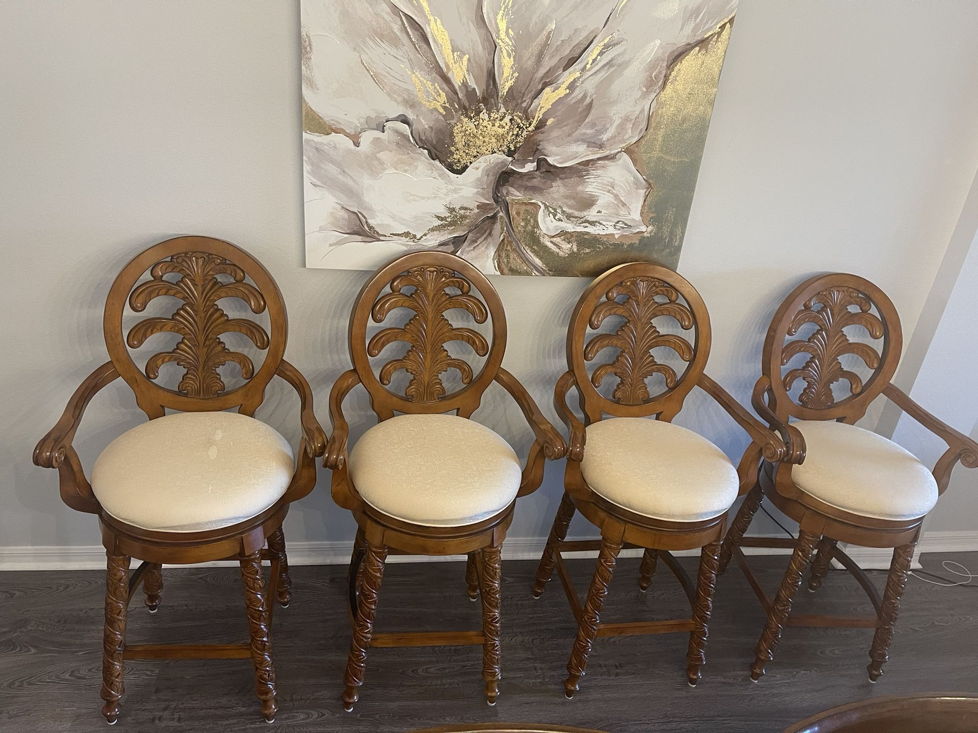 4 Handcrafted swivel barstools