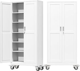 75" Metal Garage Storage Cabinet with Wheels and Locking Doors and Tall Rolling Steel Tool Cabinet with 5 Adjustable Shelves for Garage,Home,Office,Sh