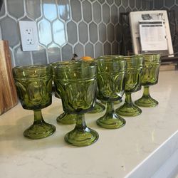 Vintage Green Small Goblet Glasses (set of 8)