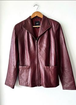Women’s JLC New York Women Genuine Leather Jacket Zip Red Burgundy Biker Size M