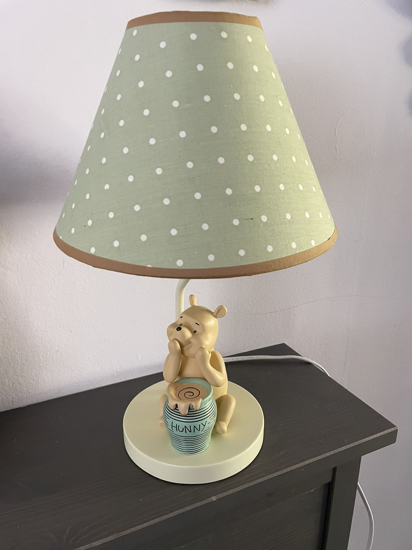 Winnie The Pooh Lamp W/green Polka Dot Shade