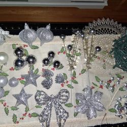 Shiny Silver Christmas Ornament Lot 