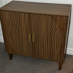 Walnut Wood Buffet Cabinet with Line Groove Design, Adjustable Shelves & Large Storage for Dining, Kitchen, Office