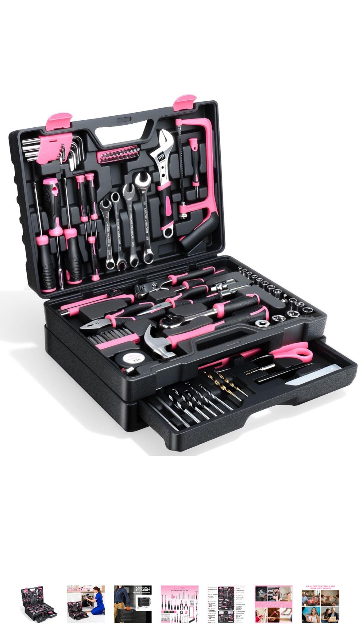 Tool Set- 412 Piece Home Repair/Auto Tool Kit, Storage Organizer with Drawers, Toolbox Storage Case for Women & Men, Perfect for Homeowner, Diyer, Han