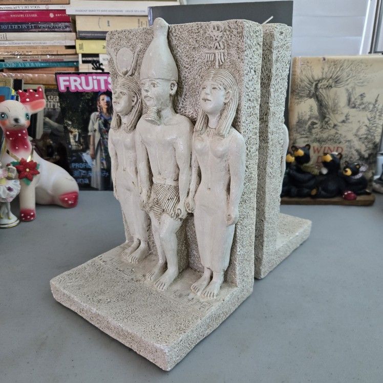 Ancient Egyptian Triad of Menkaure Bookends King & Gods Signed Lloyd Bryan 1977
