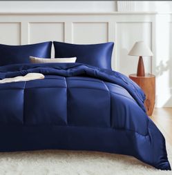 King Size Comforter Set Navy Blue 3 Pieces (6049)