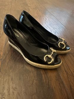 GUCCI- Black Patent Leather Wedges