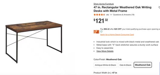 Acme Writing Desk with Metal Frame, Brand New
