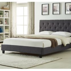 Brand New In Box Full Size  Dark Grey Linen Upholstered Bed With  Mattress. Assembly Required, We Can Deliver, Cama Con Colchon.