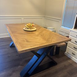 Hand Crafted Wood Dining Table & Bench 