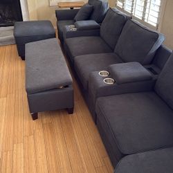 L shaped Large Grey/Blue Sofa