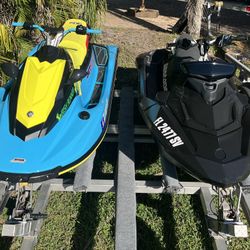 Pair 2023 Yamaha Jet Blaster & 2022 Sea-Doo TRIXX Both Skies 40 Hours. Titles& Registration. Aluminum Heavy Duty Trailer Included. Ready To Have Fun 
